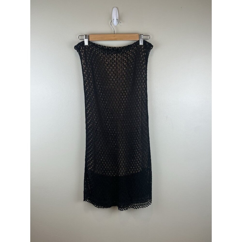 J Jill Skirt Black Crochet Lace Overlay Sz Sm Midi Witchy Goth‎ Adjustable Waist
